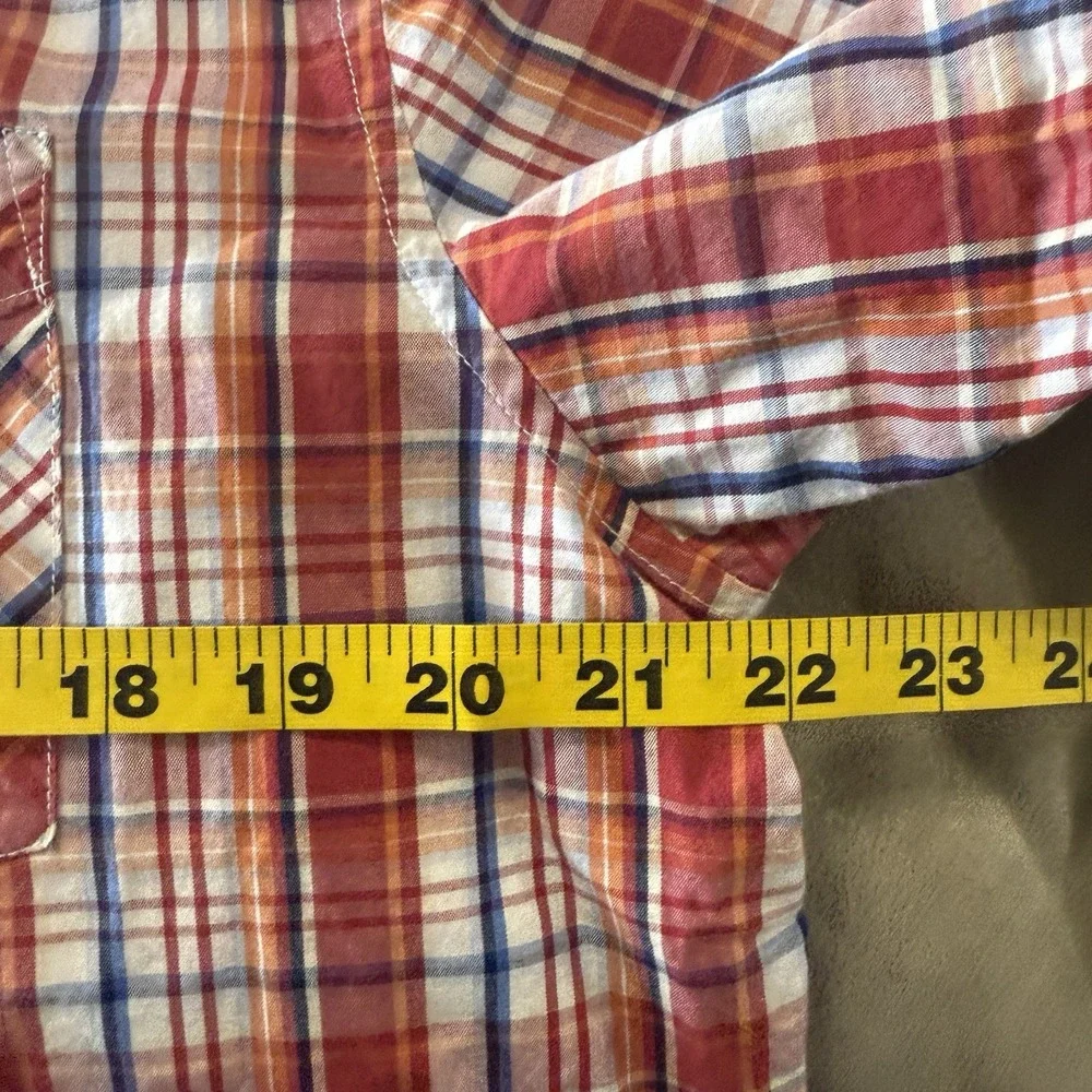 Ben Sherman Mens M Red Orange Blue Plaid Short‎ Sleeve Button-Up Shirt - Picture 7 of 8